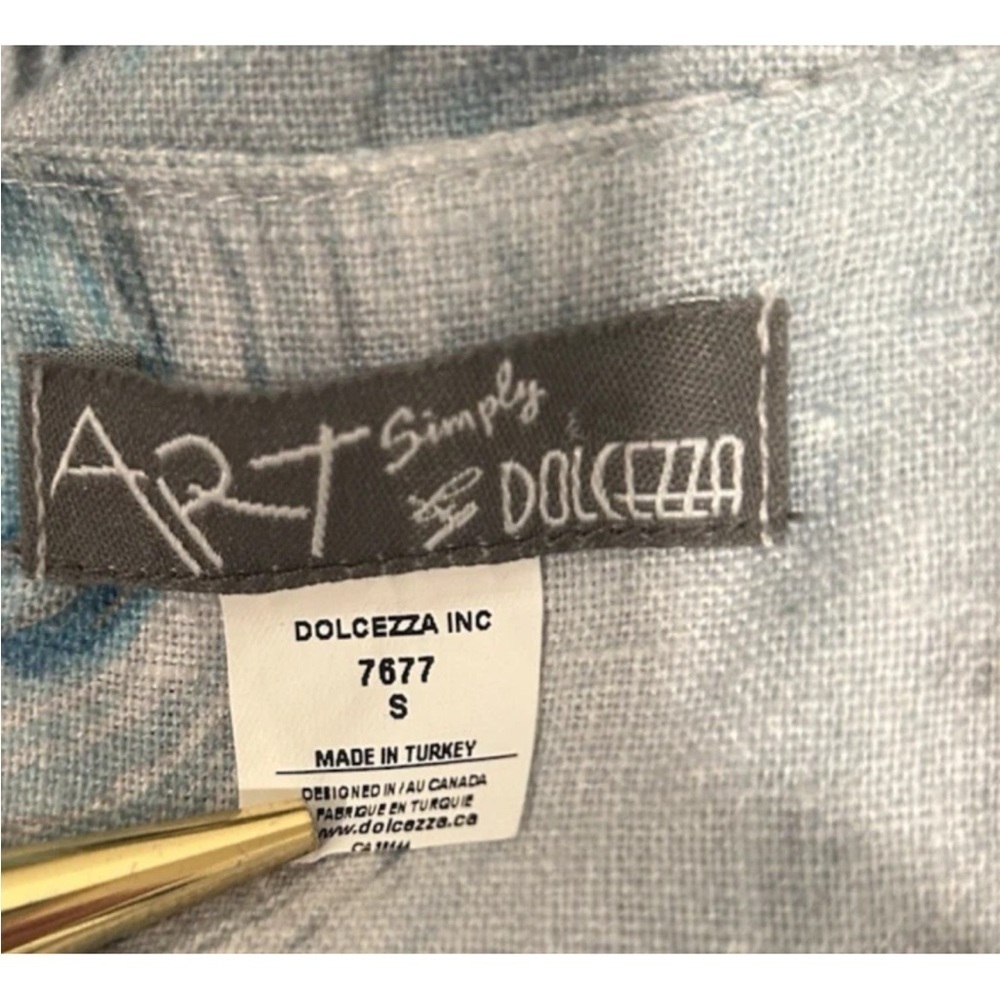 Dolcezza Art Simply 100% Linen Maxi Dress Blue Abstract Swirl Size Small - Picture 4 of 5